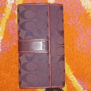 ☆COACH PURPLE BURGANDY LARGE WALLET SIGNATURE STRIPE VINTAGE